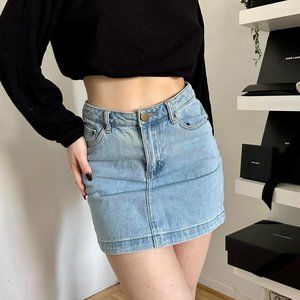 Women's Light Blue Denim Mini Pencil Skirt